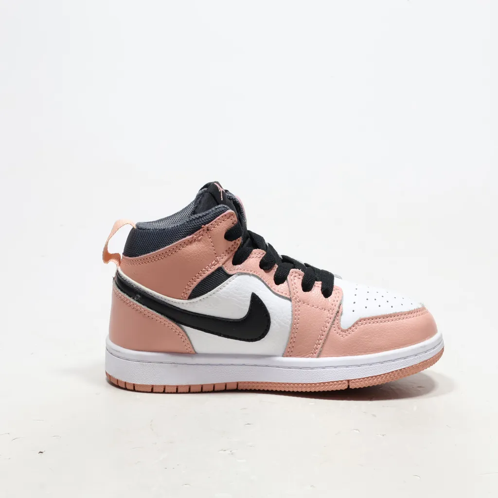 Air Jordan 1 Mid Sneakers Leather Pink Color For Kids
