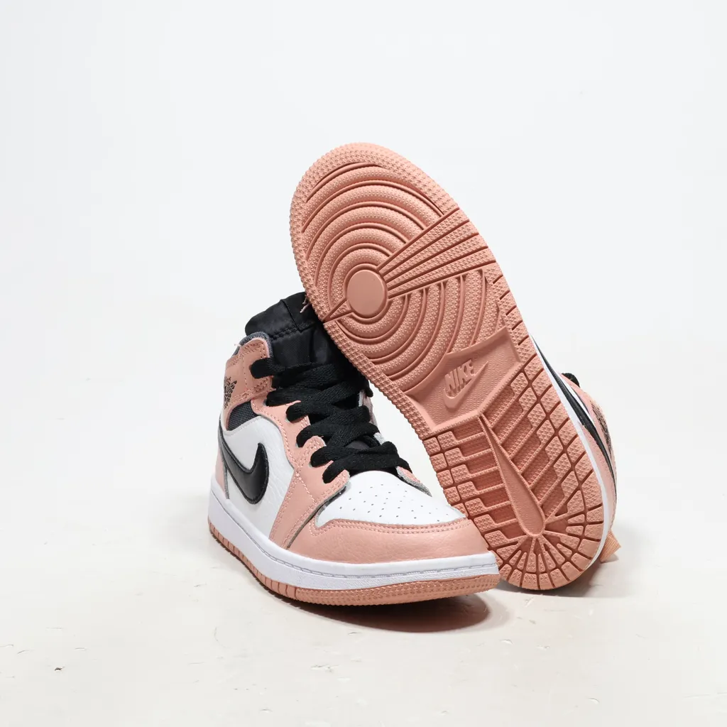 Air Jordan 1 Mid Sneakers Leather Pink Color For Kids
