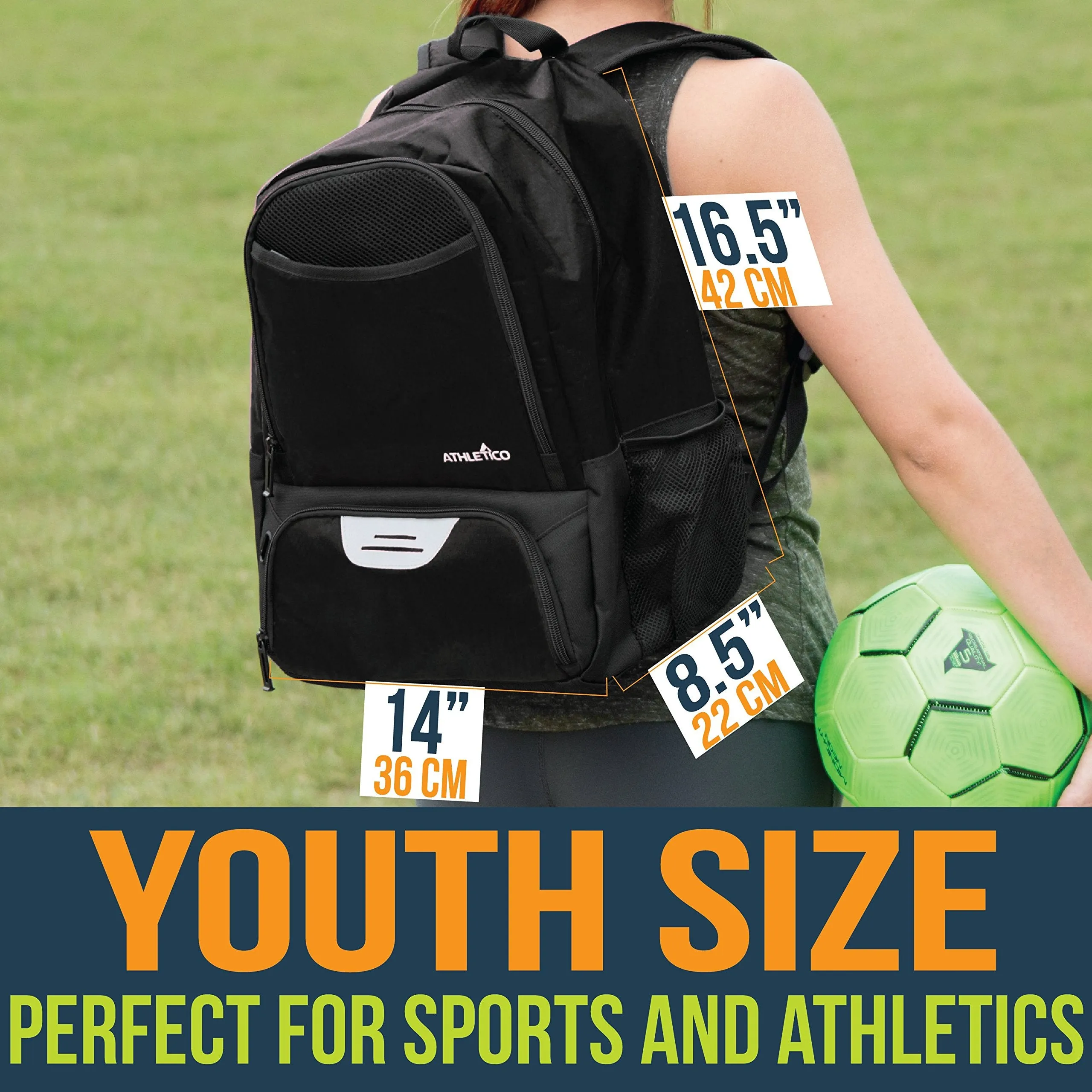 Athletico Youth Soccer Bag - Soccer Backpack & Bags for Basketball, Volleyball & Football | Includes Separate Cleat and Ball Compartments (Black)
