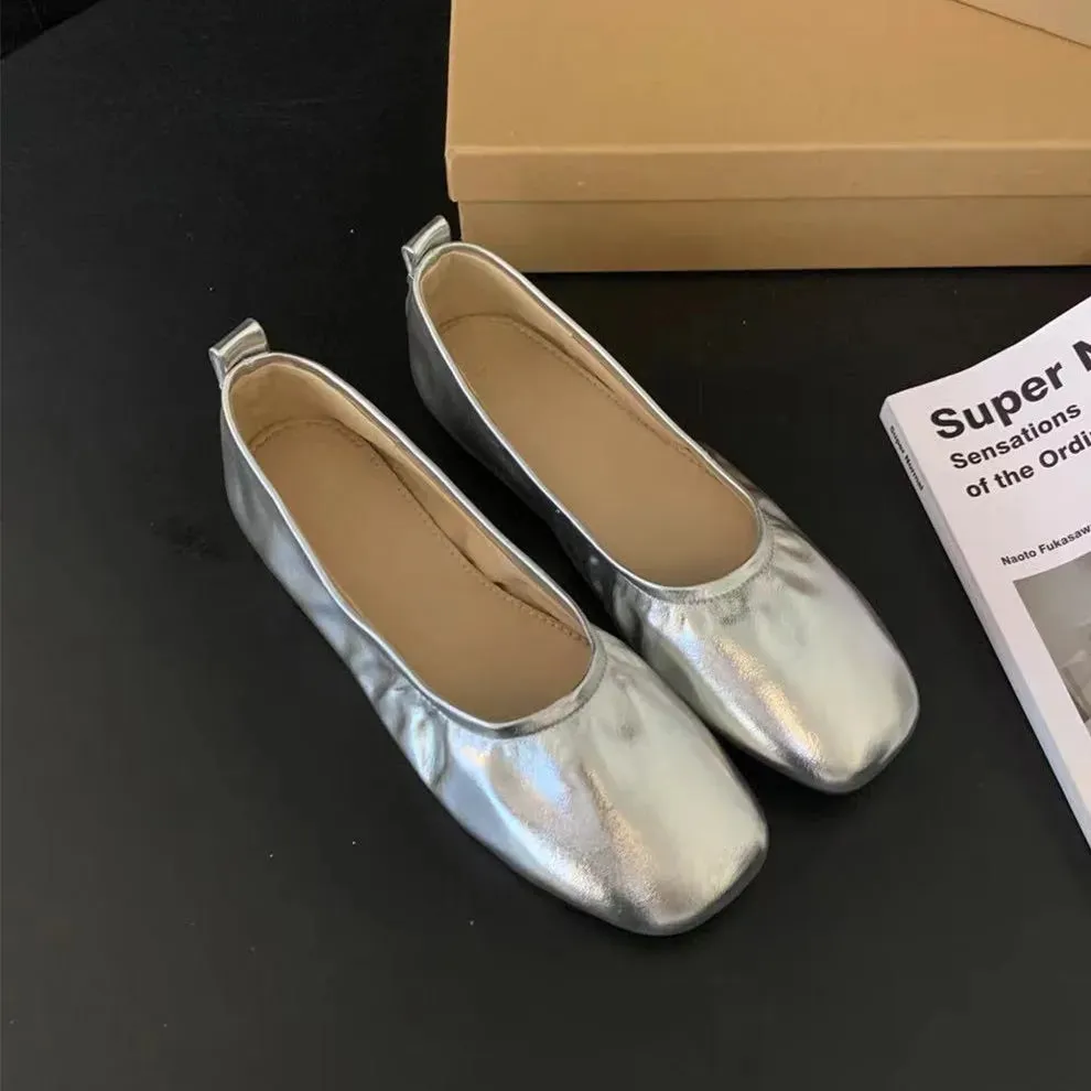 Hnzxzm Women Mary Janes Shoes Woman Square Toe Japanned Leather Flats Vintage Narrow Band Loafers