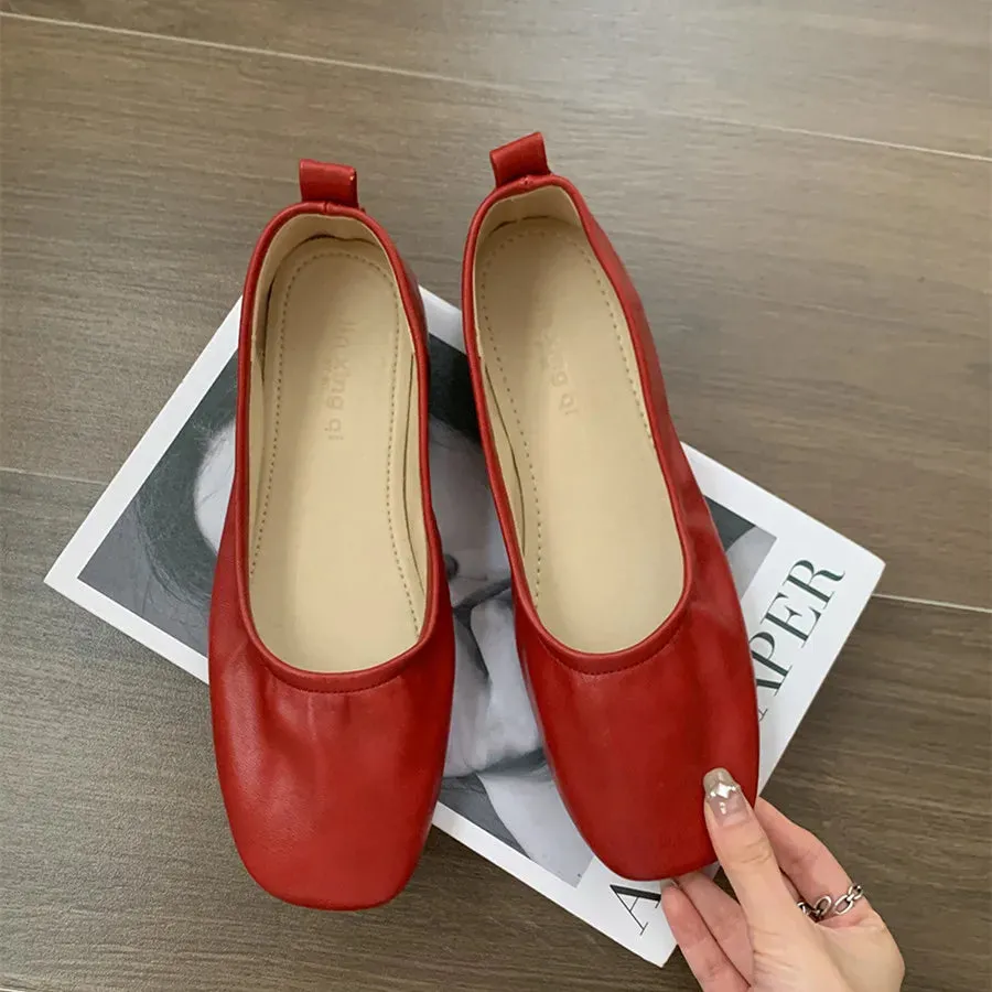 Hnzxzm Women Mary Janes Shoes Woman Square Toe Japanned Leather Flats Vintage Narrow Band Loafers