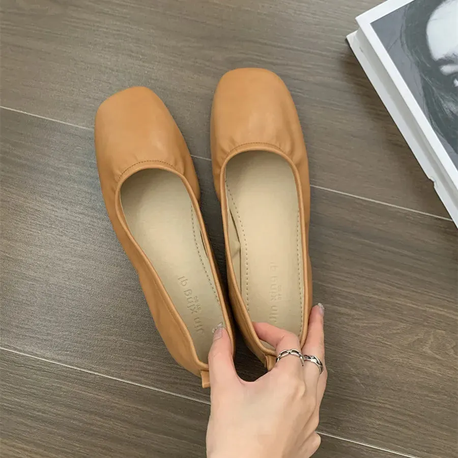 Hnzxzm Women Mary Janes Shoes Woman Square Toe Japanned Leather Flats Vintage Narrow Band Loafers