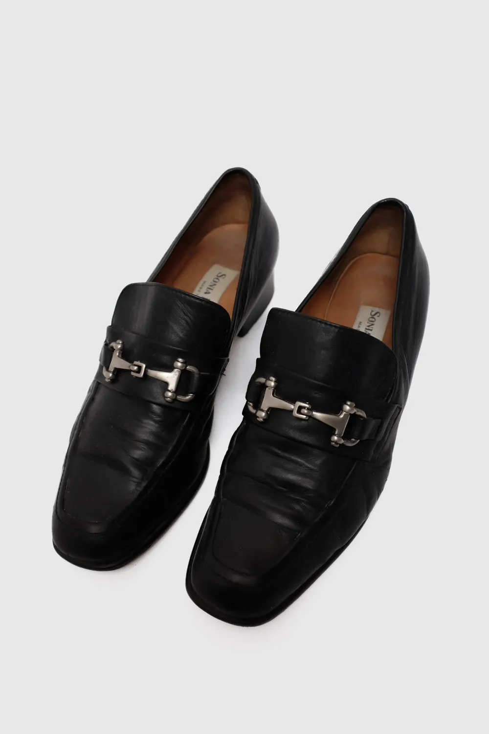 ITALY BLACK LEATHER VINTAGE LOAFERS 41