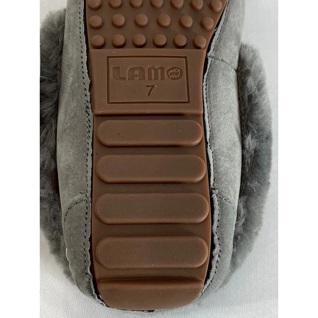 LAMO Women's Charcoal Faux-Fur Aussie Moc-Toe Cirrus Memory Foam Slipper SZ 7