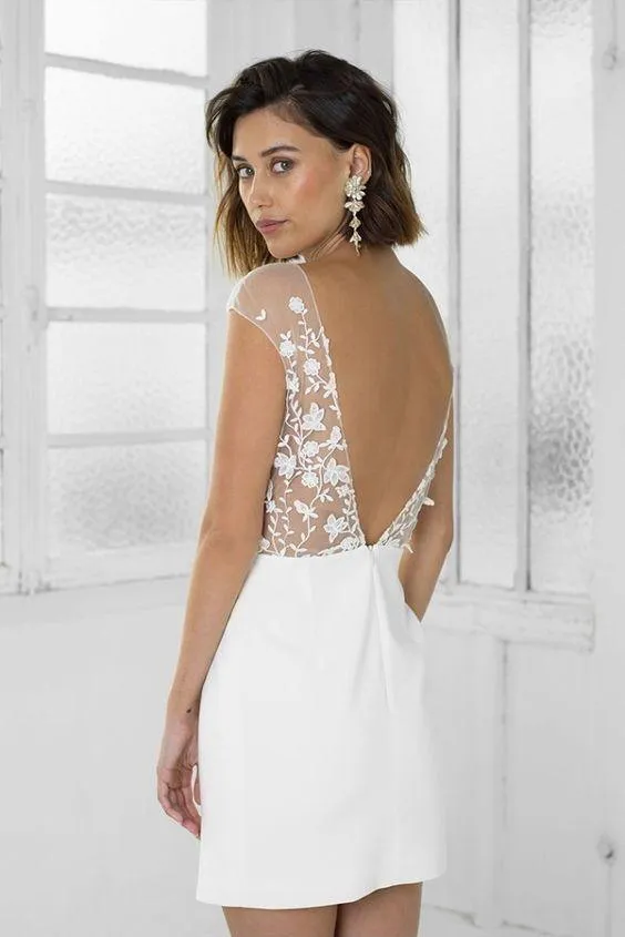 Perfect White Short Bridal Party Dress Lace Homecoming Dress HD0163
