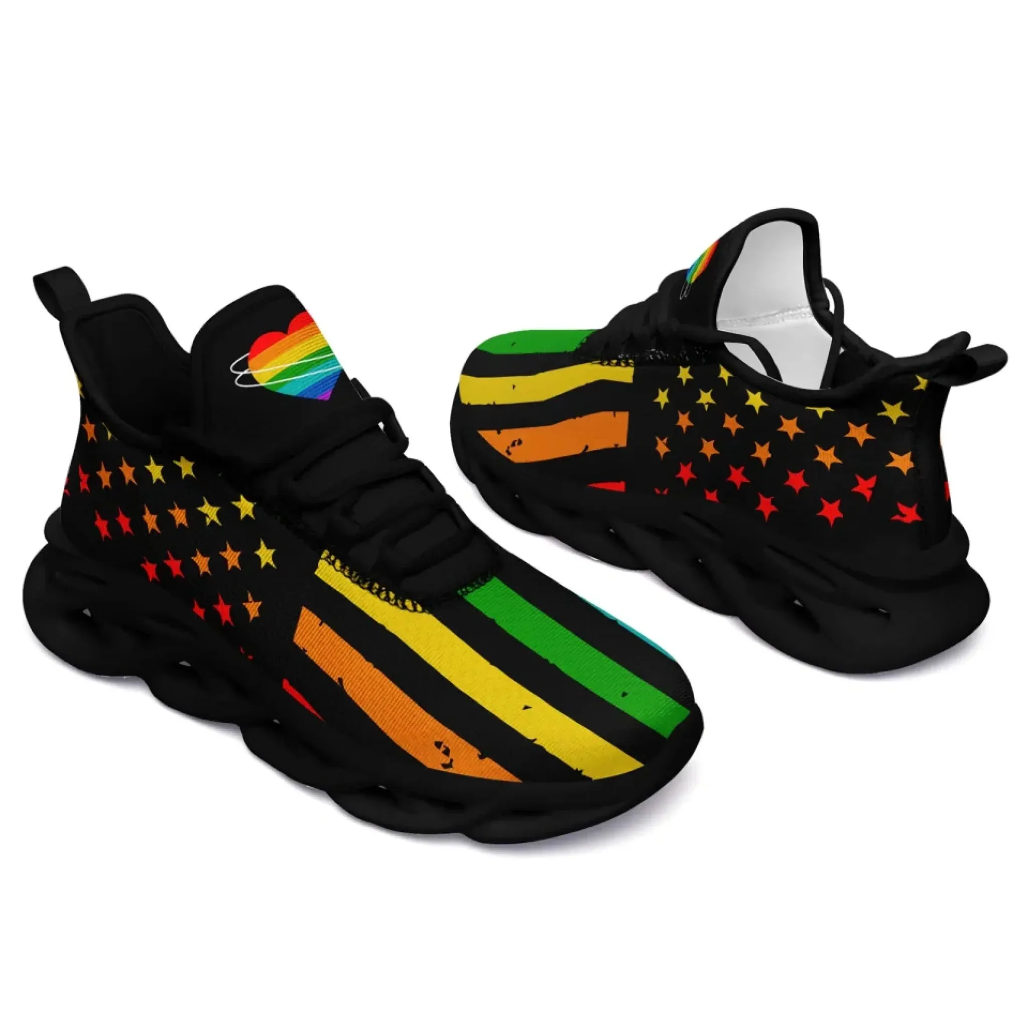Personalized Pride Moon Glow Sneakers, Custom Celestial Rainbow Shoes, Comfortable Walking Shoes