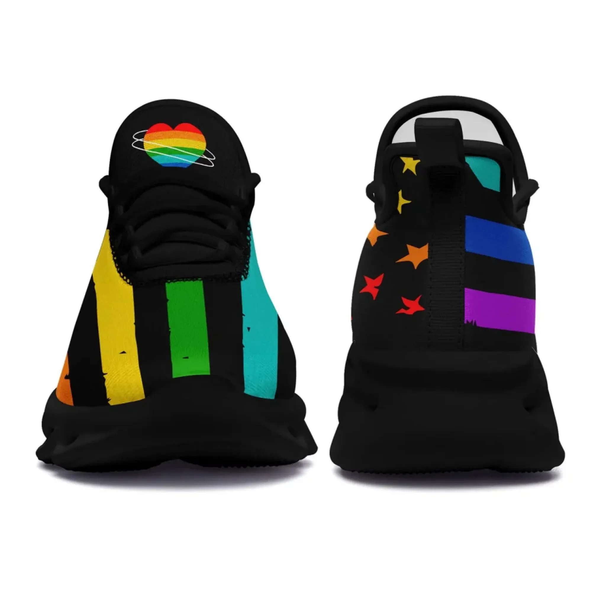 Personalized Pride Moon Glow Sneakers, Custom Celestial Rainbow Shoes, Comfortable Walking Shoes