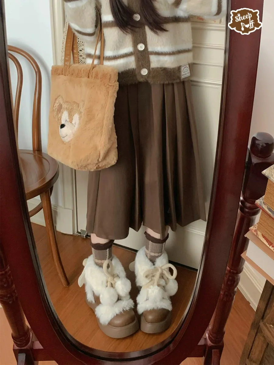 Sheep Puff~Fluffy Qubi~Winter Lolita Shoes Sweet Warm Snow Boots with Plush