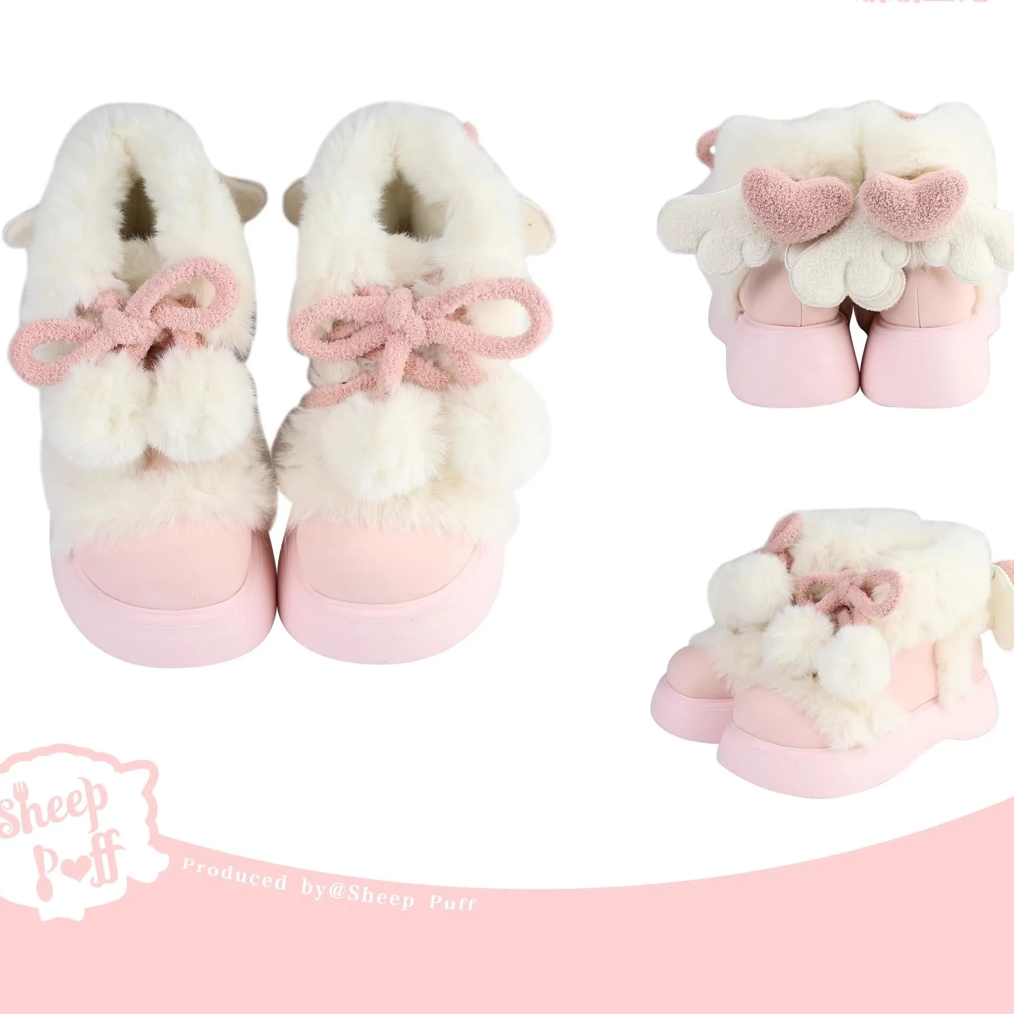 Sheep Puff~Fluffy Qubi~Winter Lolita Shoes Sweet Warm Snow Boots with Plush