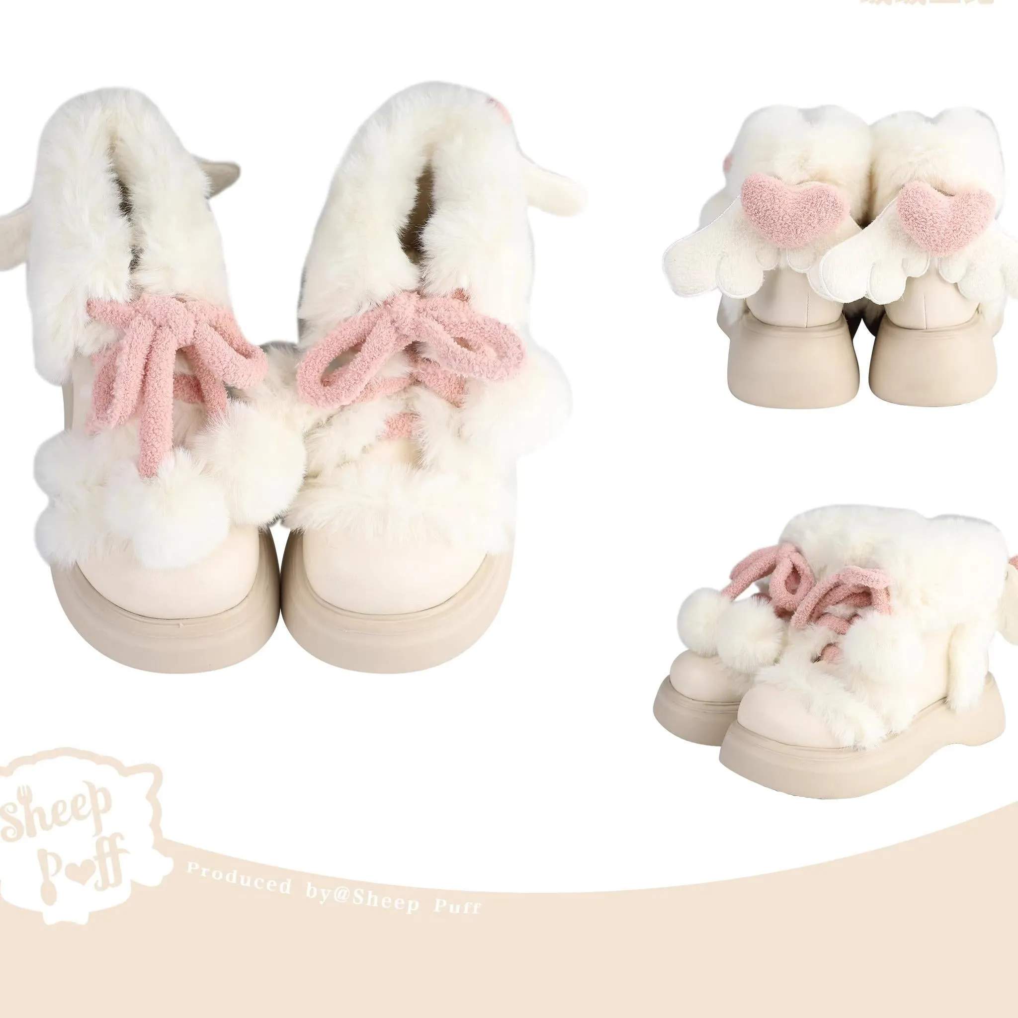 Sheep Puff~Fluffy Qubi~Winter Lolita Shoes Sweet Warm Snow Boots with Plush