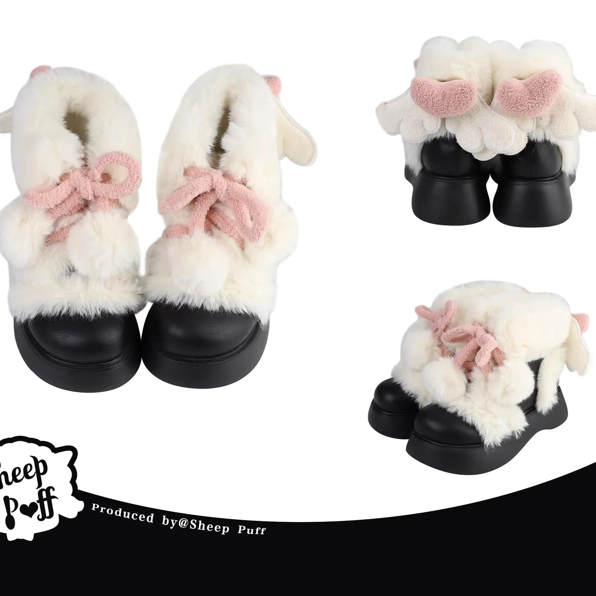 Sheep Puff~Fluffy Qubi~Winter Lolita Shoes Sweet Warm Snow Boots with Plush