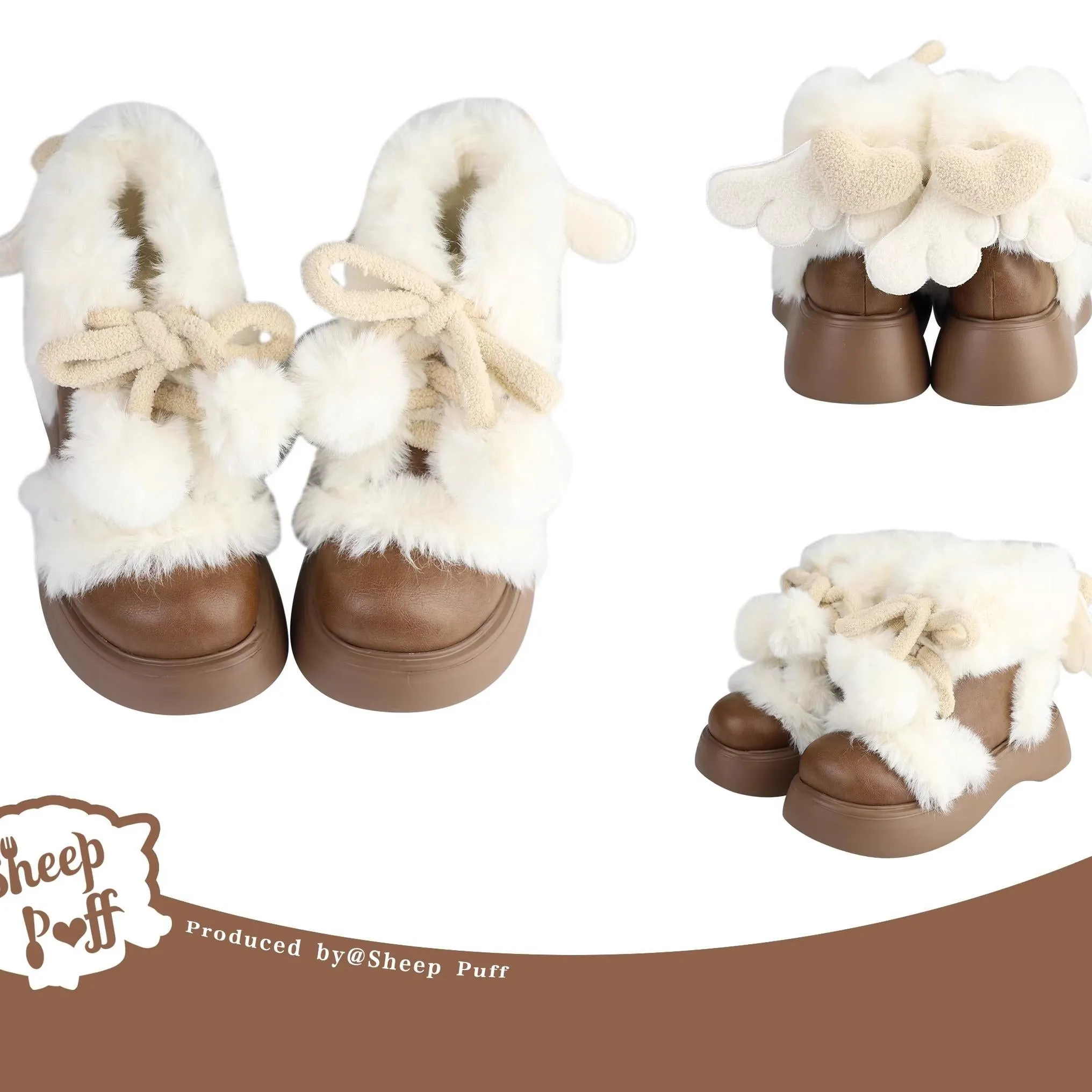 Sheep Puff~Fluffy Qubi~Winter Lolita Shoes Sweet Warm Snow Boots with Plush