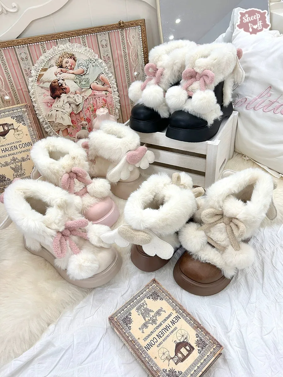 Sheep Puff~Fluffy Qubi~Winter Lolita Shoes Sweet Warm Snow Boots with Plush