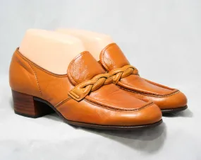 Size 8 1960s Shoes - Caramel Leather Loafers - 60s Shoes - Nice Quality - Hipster 60s - Loafer Style - Unworn 60's Deadstock - 44153-2