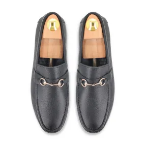 Sleek Golden Buckled Moccasins - Black
