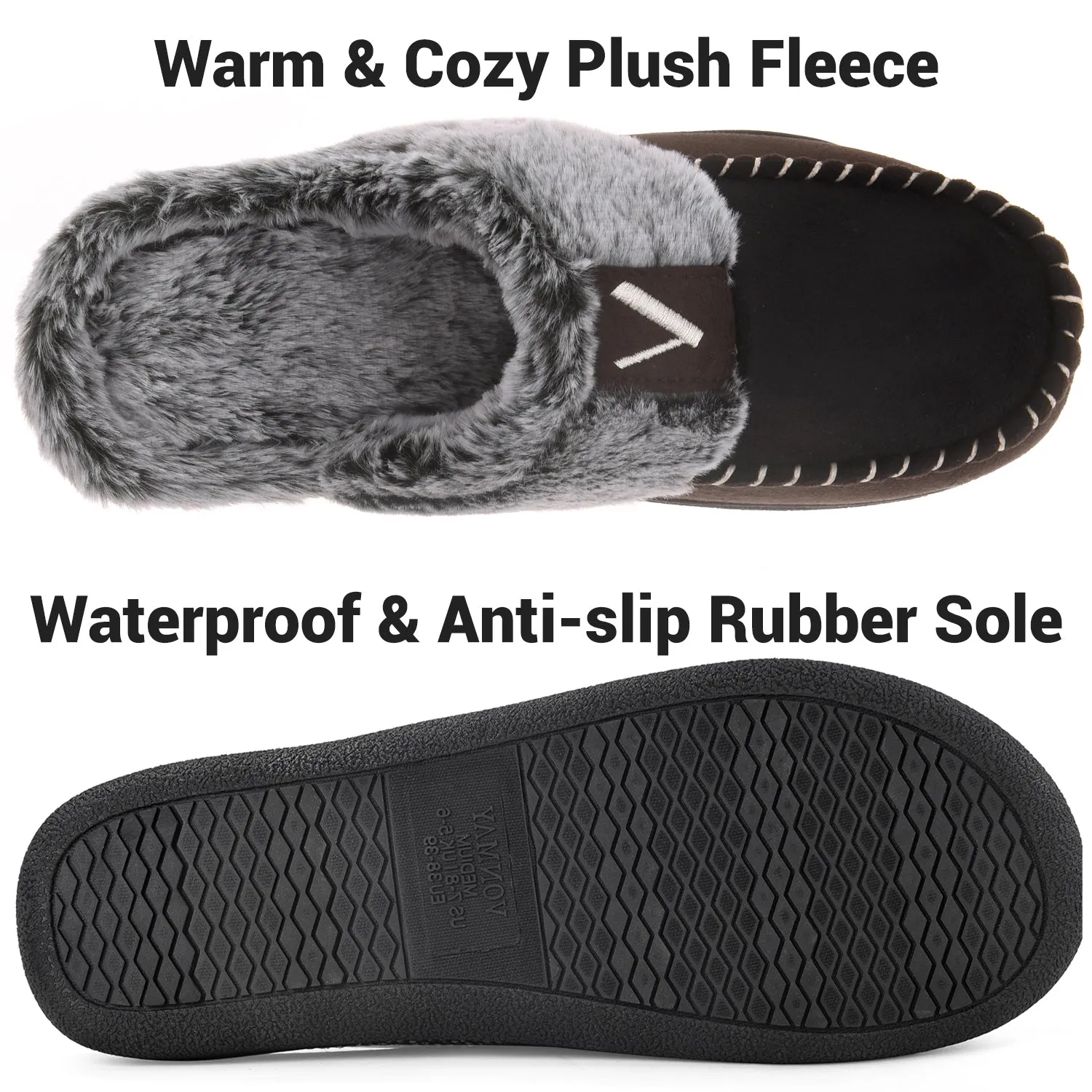 VONMAY Women's Comfy Fuzzy House Slipper Scuff Memory Foam Slip on Warm Moccasin Style Indoor Outdoor