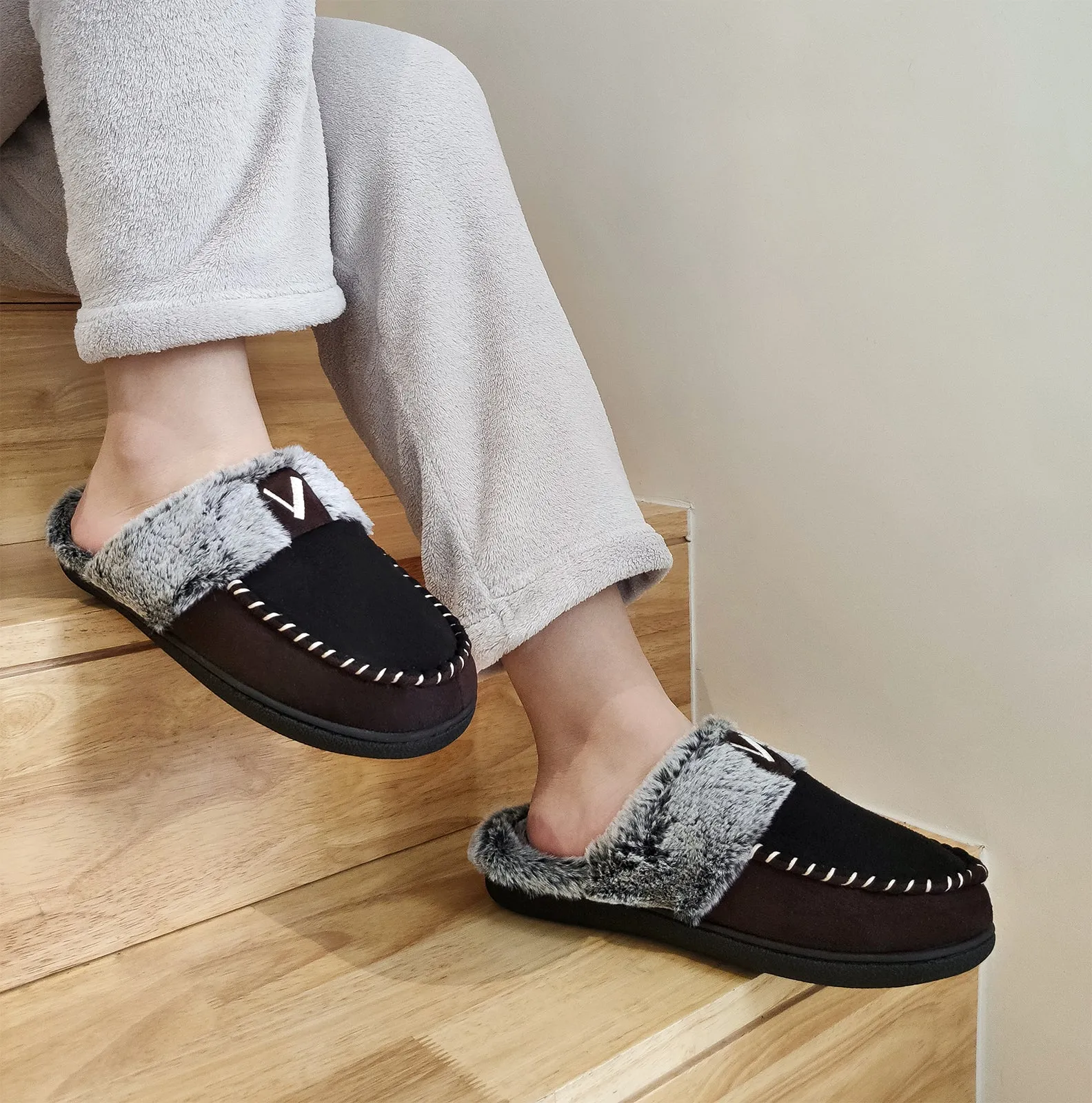VONMAY Women's Comfy Fuzzy House Slipper Scuff Memory Foam Slip on Warm Moccasin Style Indoor Outdoor