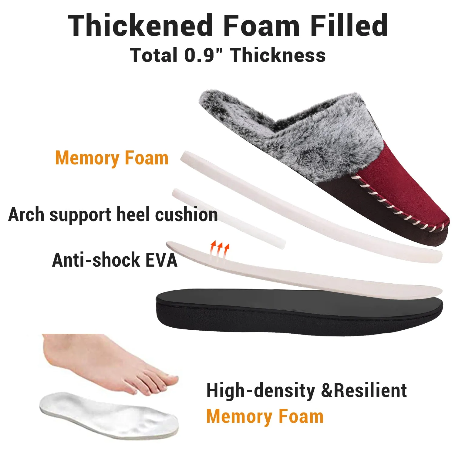 VONMAY Women's Comfy Fuzzy House Slipper Scuff Memory Foam Slip on Warm Moccasin Style Indoor Outdoor