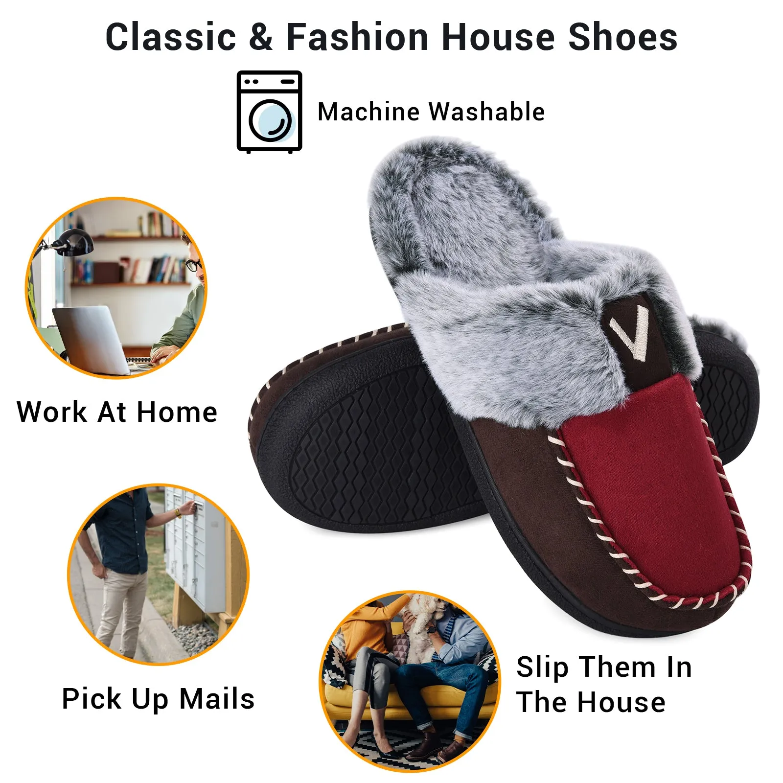 VONMAY Women's Comfy Fuzzy House Slipper Scuff Memory Foam Slip on Warm Moccasin Style Indoor Outdoor
