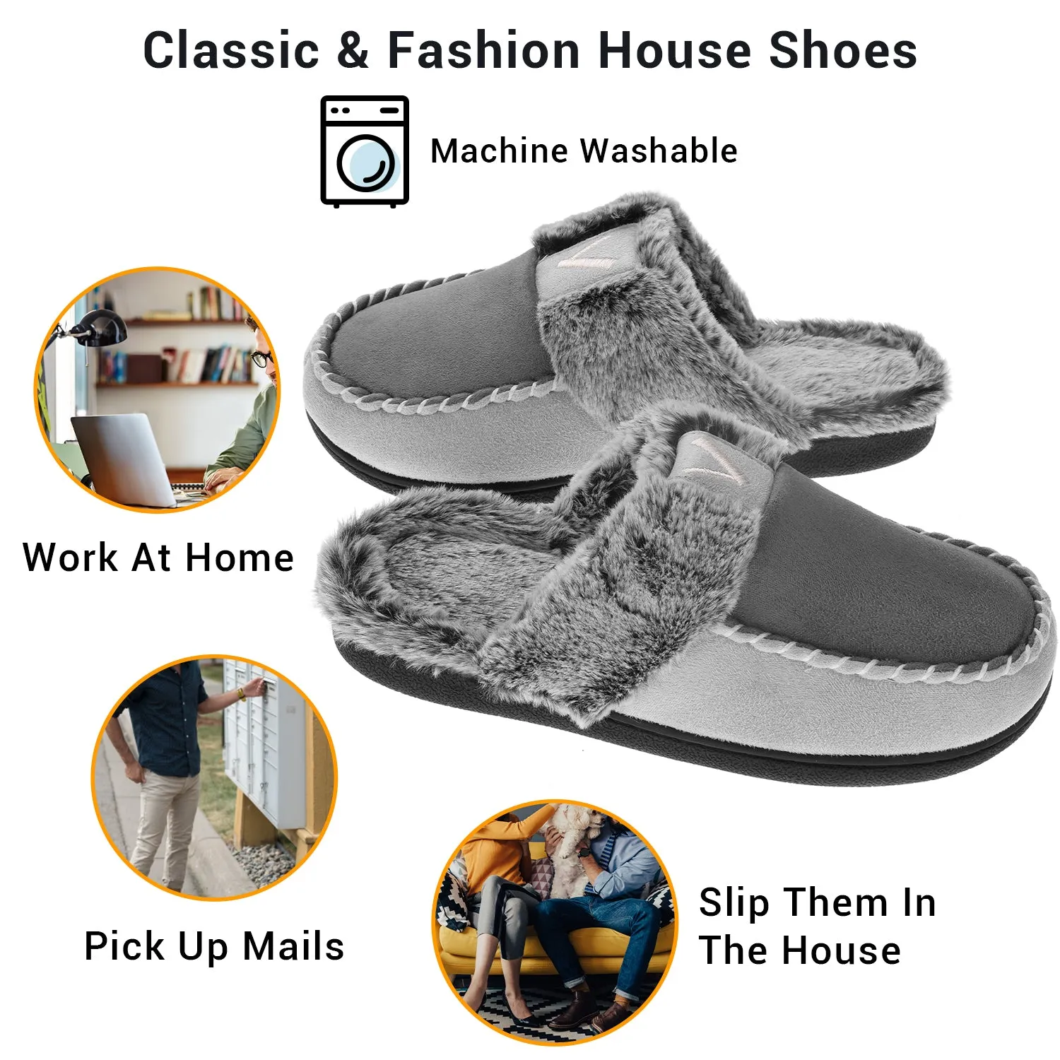 VONMAY Women's Comfy Fuzzy House Slipper Scuff Memory Foam Slip on Warm Moccasin Style Indoor Outdoor