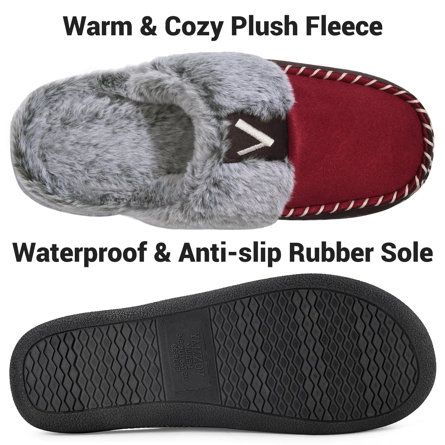 VONMAY Women's Comfy Fuzzy House Slipper Scuff Memory Foam Slip on Warm Moccasin Style Indoor Outdoor
