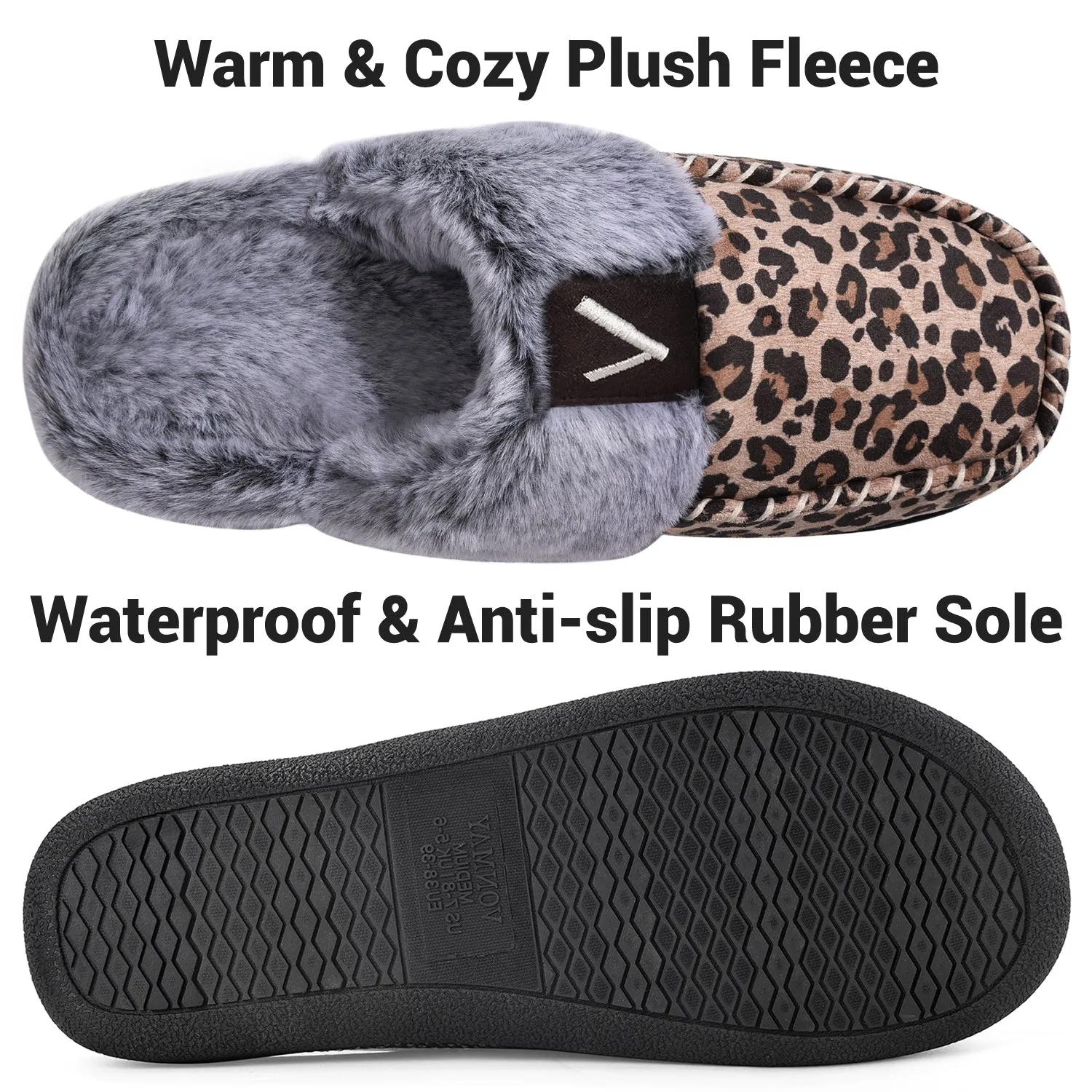 VONMAY Women's Comfy Fuzzy House Slipper Scuff Memory Foam Slip on Warm Moccasin Style Indoor Outdoor