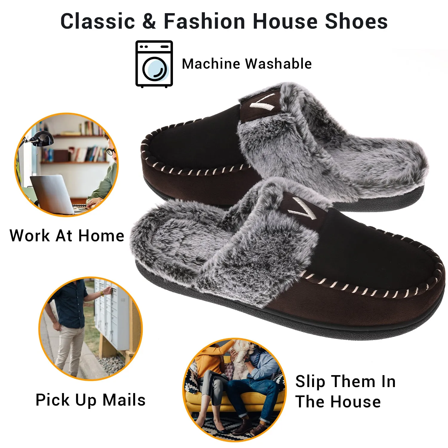 VONMAY Women's Comfy Fuzzy House Slipper Scuff Memory Foam Slip on Warm Moccasin Style Indoor Outdoor