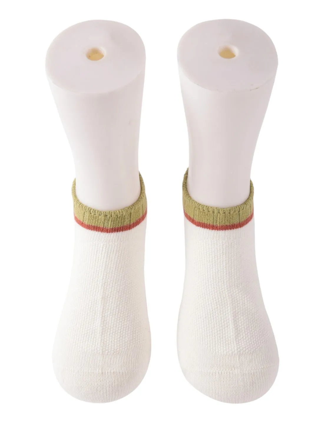 White Ankle Socks – Olive Green and Red Stripe Detail
