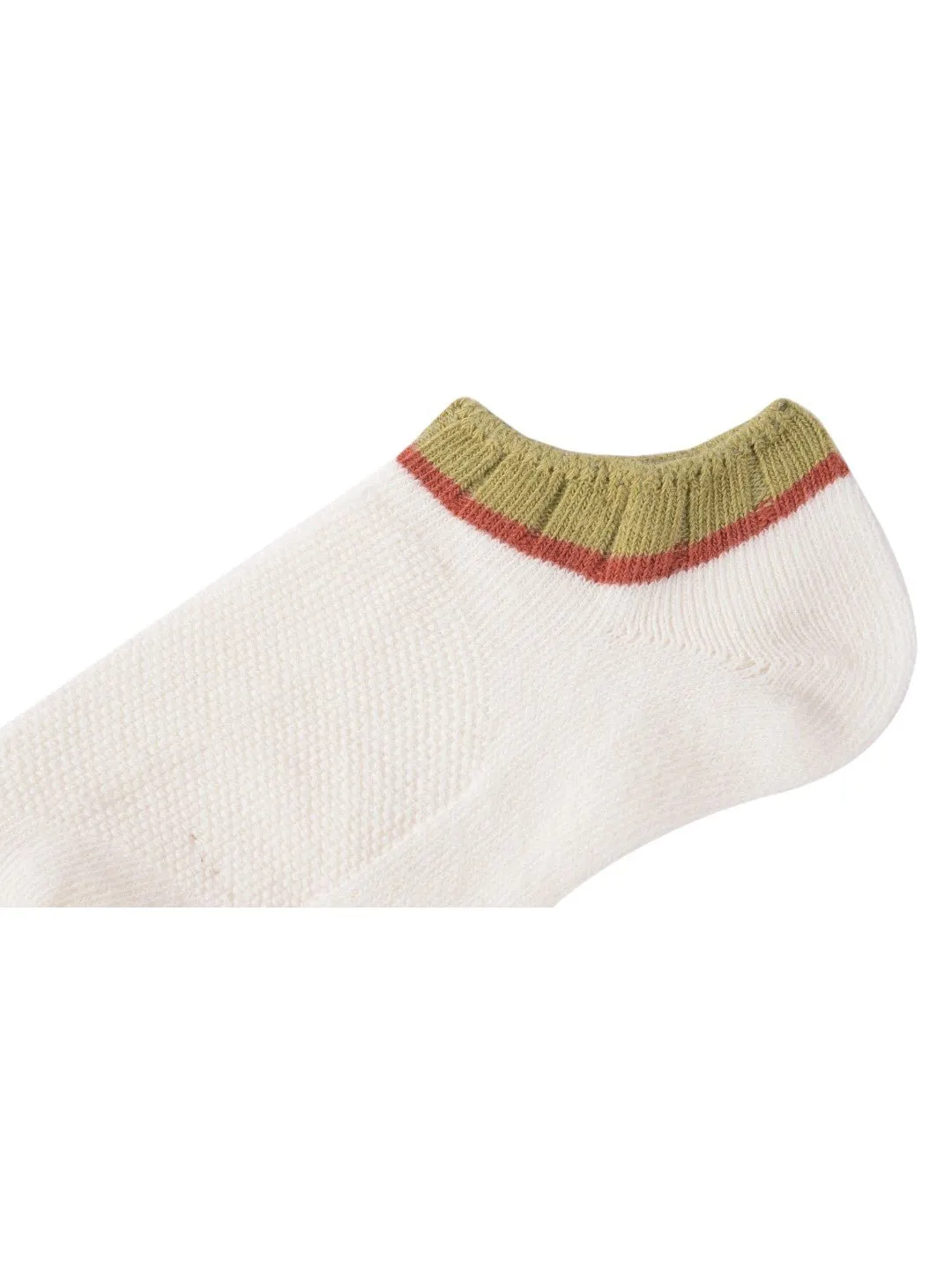 White Ankle Socks – Olive Green and Red Stripe Detail