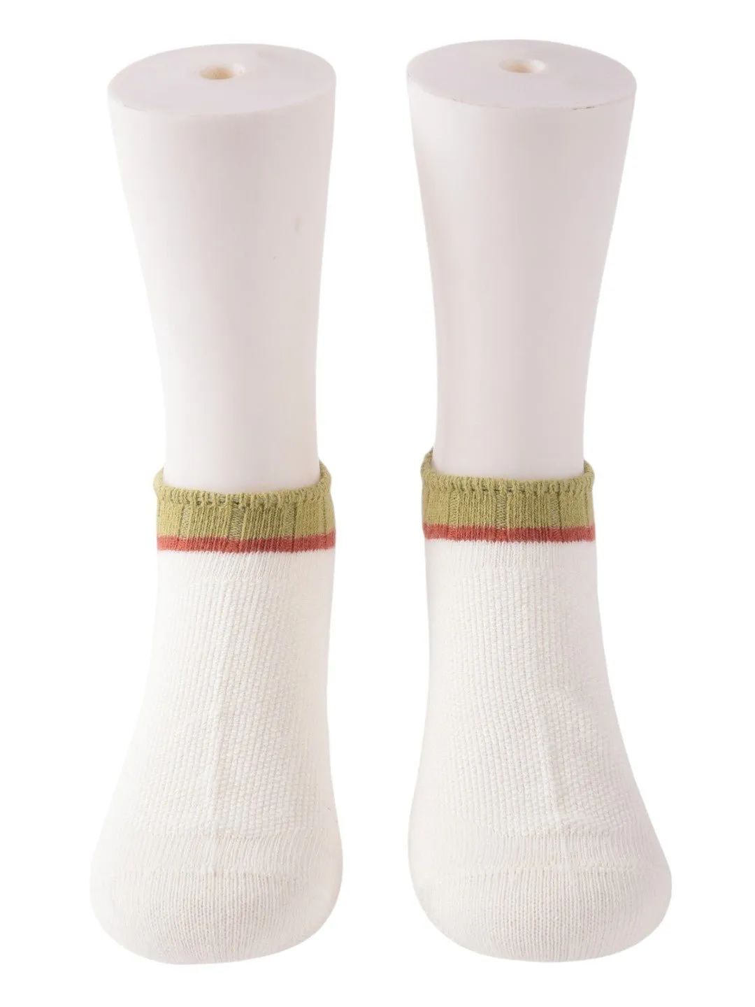White Ankle Socks – Olive Green and Red Stripe Detail