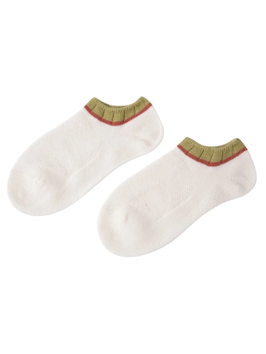 White Ankle Socks – Olive Green and Red Stripe Detail