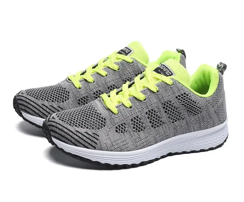 Women's Casual Fashion Sneakers: Breathable Walking Mesh Flat Shoes, Gym Vulcanized Shoes, White Female Footwear